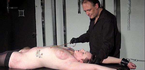  Tattooed amateur slaves rack bondage in extreme piercing